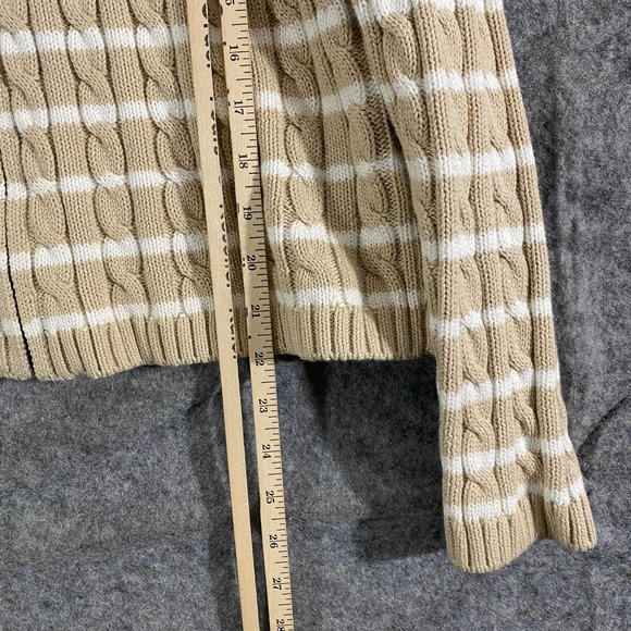 LL Bean Womens Jacket Medium Petite Beige Stripe Cable Knit Full Zip Long Sleeve - Picture 5 of 8